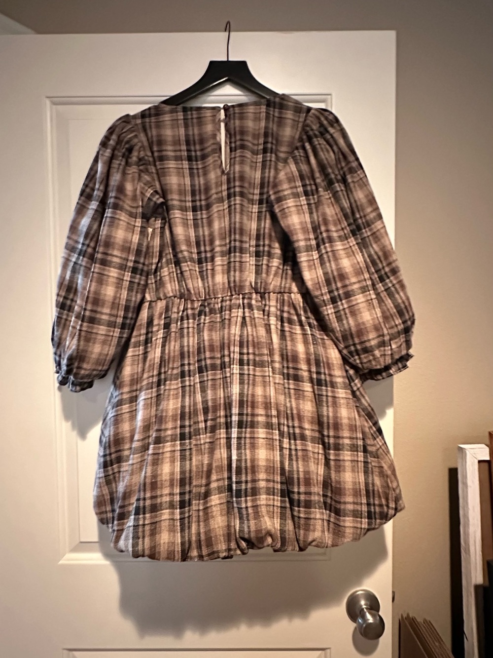 Promesa Brown Plaid Mini Dress with Cream Lace Bodice - Picture 3 of 5